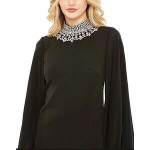 New Mac Duggal Black Mini Dress Embellished Collar Size 4 Retail $498